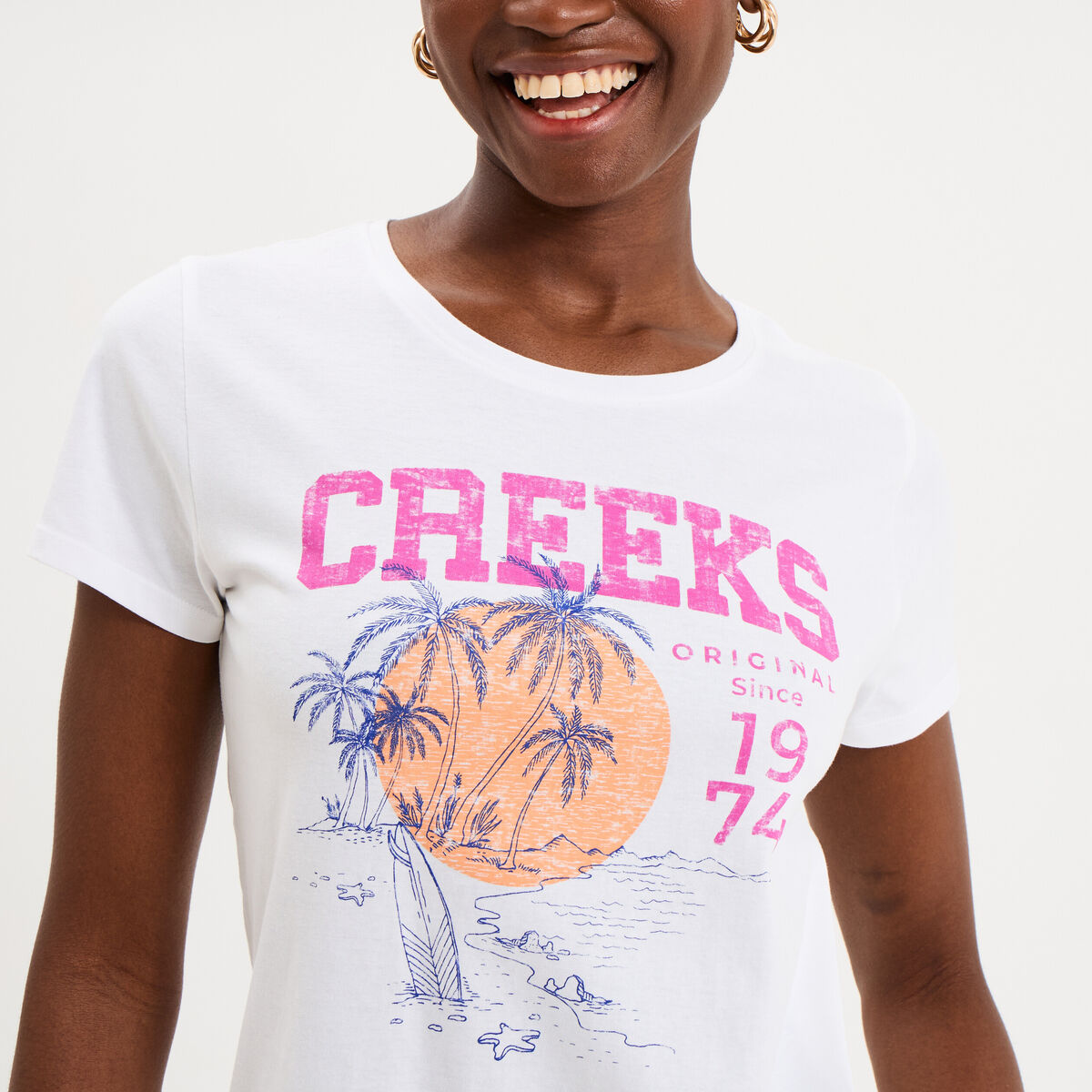 T-shirt manches courtes col rond coton blanc femme
