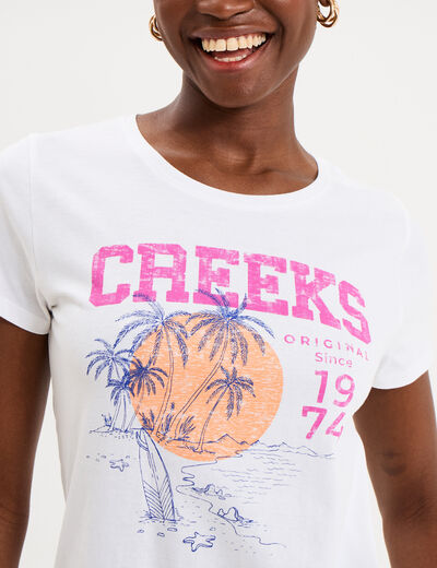 T-shirt manches courtes col rond coton blanc femme