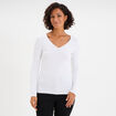 T-shirt manches longues col en V coton blanc femme