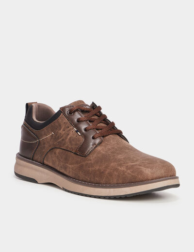 Derbies &agrave; lacets effet similicuir marron homme