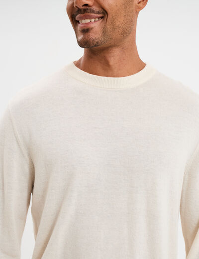 Pull col rond manches longues ecru homme