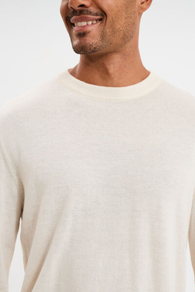Pull col rond manches longues ecru homme