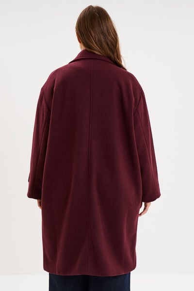 Manteau midi oversize boutonn&eacute; violet fonc&eacute; femme grande taille