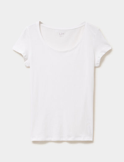 T-shirt coton col rond manches courtes blanc femme