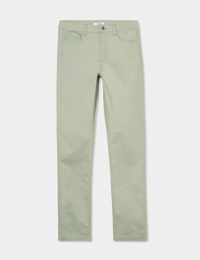 Pantalon slim en coton elasthanne vert kaki femme