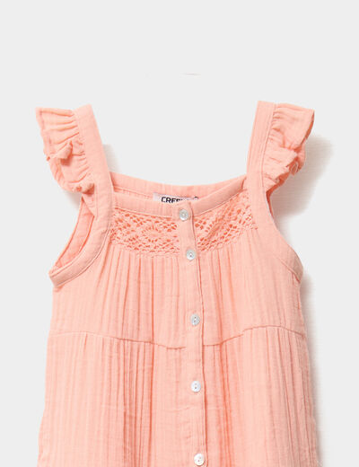 Robe à bretelles fines gaze de coton rose saumon fille