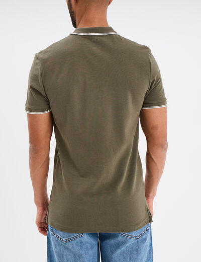 Polo manches courtes bords contrastés vert kaki homme