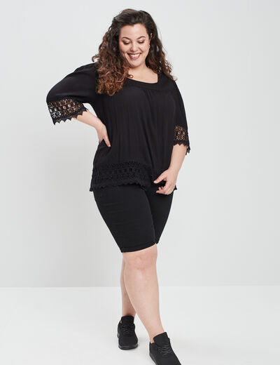 Blouse fluide manches 3/4 en dentelle noir femme grande taille