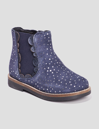 Bottines zippées en cuir bleu fille