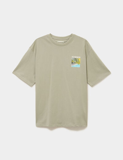 T-shirt manches courtes coton &eacute;pais vert kaki homme