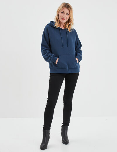 Sweat hoodie molleton à capuche bleu marine femme