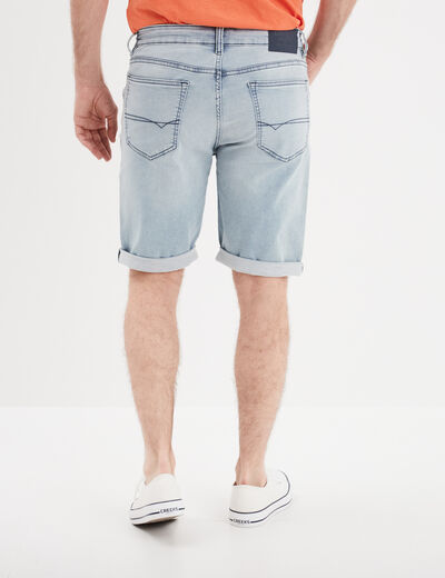 Bermuda droit &agrave; coulisse en jean denim bleach homme