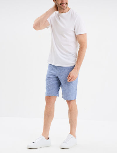 Bermuda chino à coulisse lin mélangé bleu homme