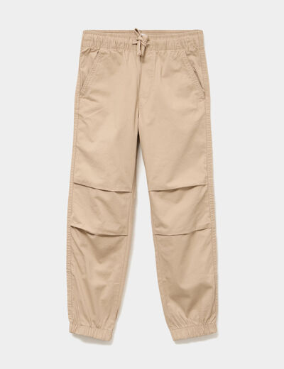 Pantalon battle taille &eacute;lastiqu&eacute;e coton beige gar&ccedil;on