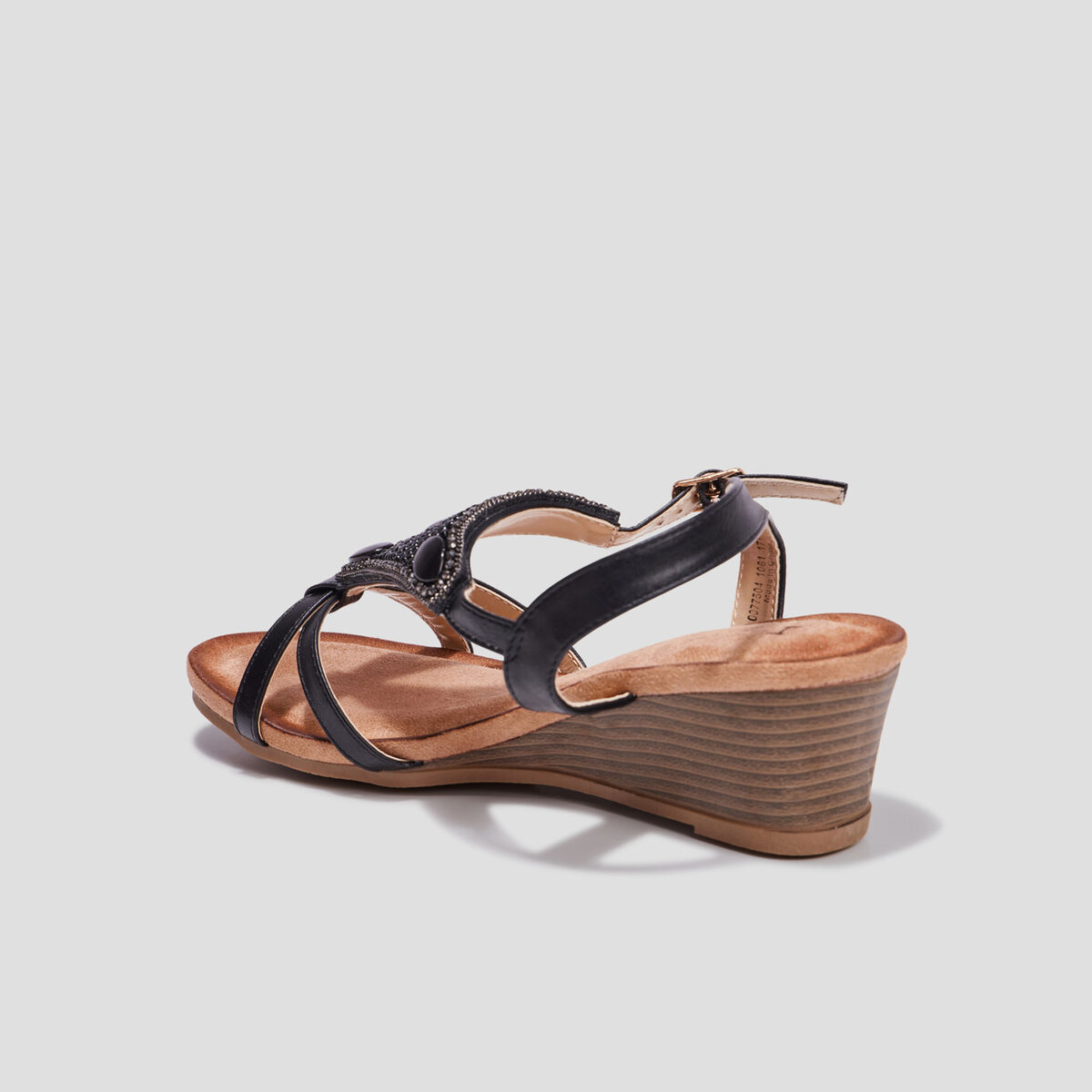 Sandales compensées bijoux et perles noir femme