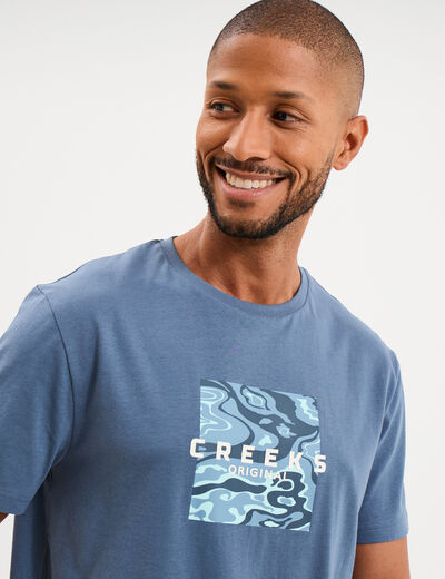 T-shirt manches courtes coton bleu gris homme