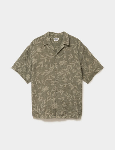 Chemise l&eacute;g&egrave;re textur&eacute;e manches courtes vert kaki homme