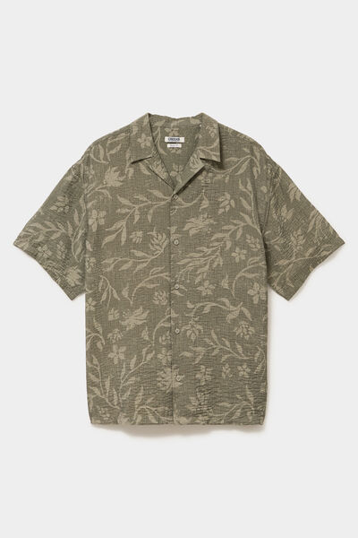 Chemise l&eacute;g&egrave;re textur&eacute;e manches courtes vert kaki homme
