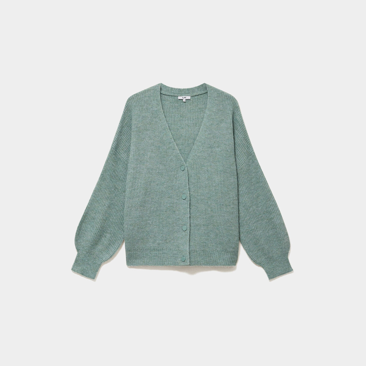 Gilet col en V boutonn&eacute; manches longues vert femme grande taille