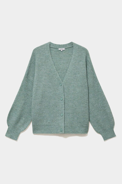 Gilet col en V boutonn&eacute; manches longues vert femme grande taille