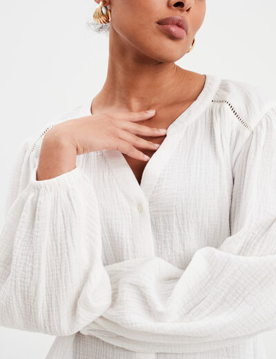 Blouse col tunisien gaze de coton Creeks blanc femme