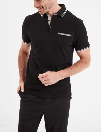 Polo piqu&eacute; manches courtes coton noir homme