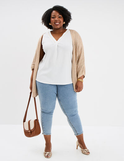 Débardeur fluide effet gauffré blanc femme grande taille
