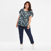 T-shirt col smocké manches courtes noir femme grande taille