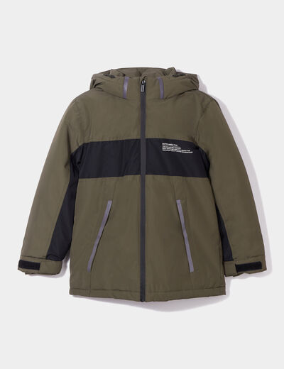Parka mi-longue zippée à capuche noir garçon