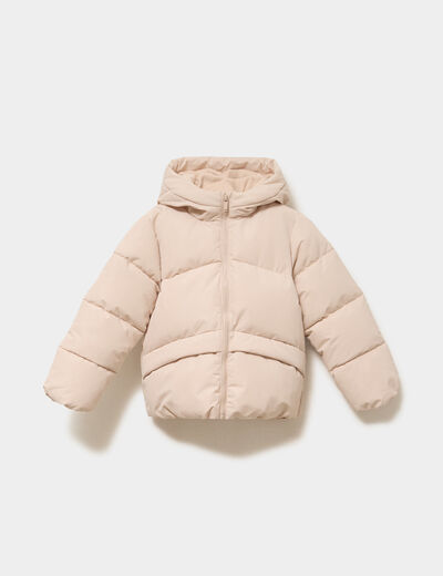 Doudoune chaude &agrave; capuche beige fille