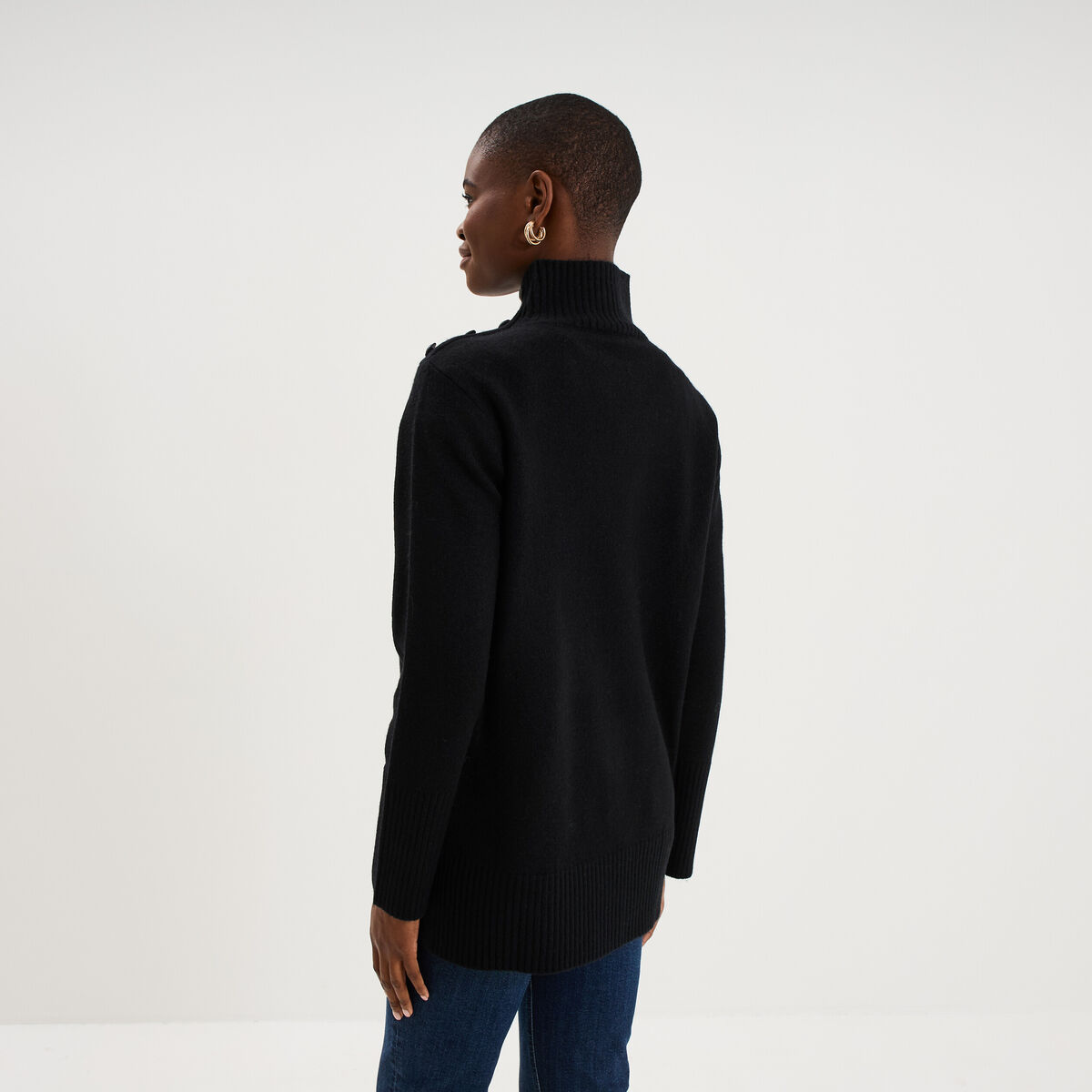 Pull col montant &agrave; boutons noir femme