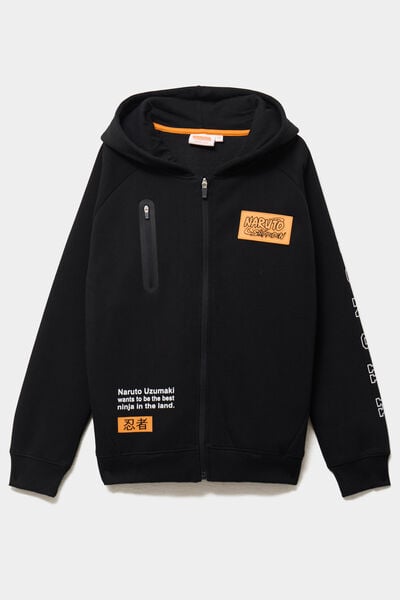 Sweat zipp&eacute; &agrave; capuche Naruto molleton noir gar&ccedil;on