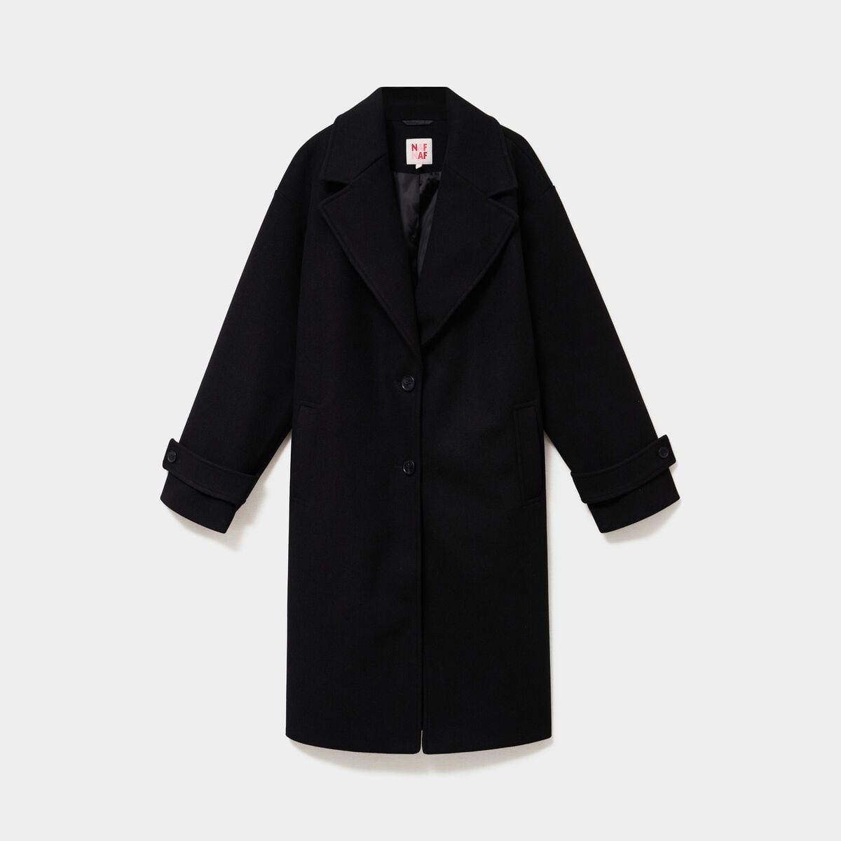 Manteau long oversize col tailleur noir femme