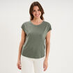 T-shirt col rond manches courtes vert kaki femme