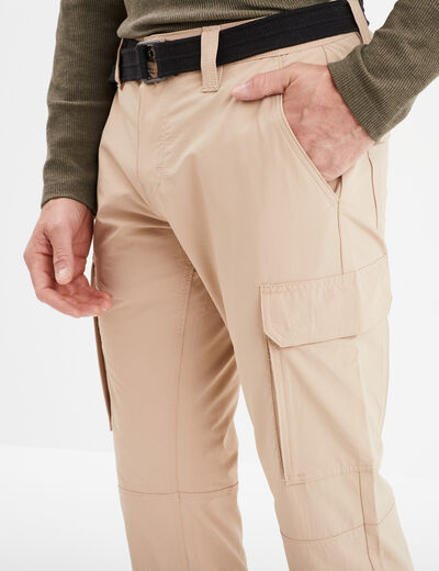 Pantalon cargo ceinture double boucle beige homme
