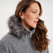 Manteau zipp&eacute; &agrave; capuche fausse fourrure gris femme grande taille