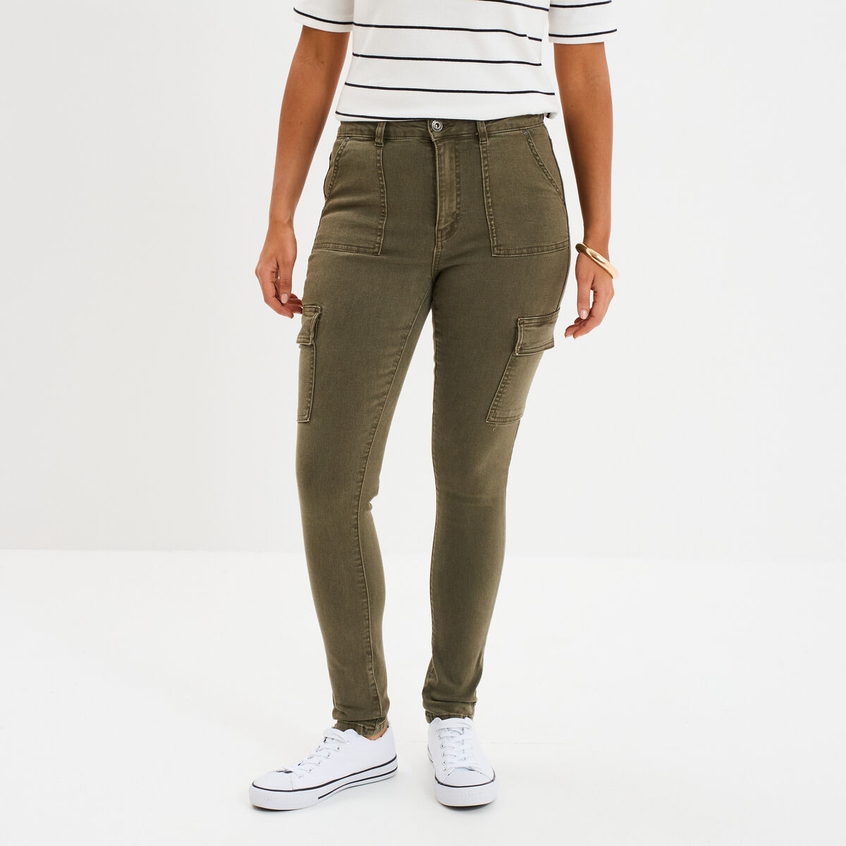 Pantalon cargo skinny 7/8ème Liberto vert kaki femme