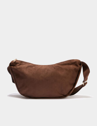 Sac banane effet su&eacute;dine marron fonc&eacute; femme
