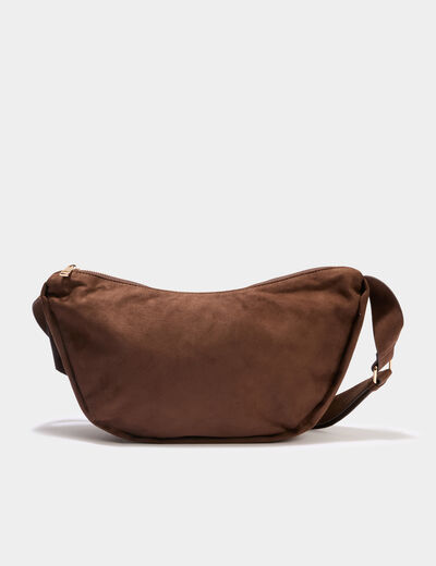 Sac banane effet su&eacute;dine marron fonc&eacute; femme