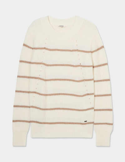 Pull col rond manches longues Creeks beige femme