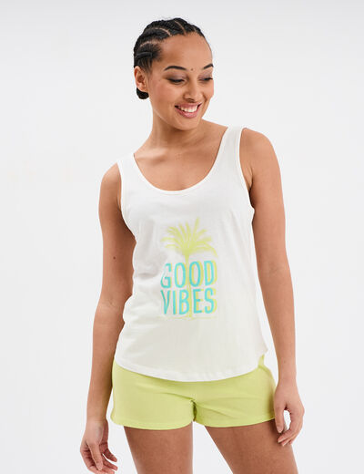 Ensemble pyjama short 2 pièces coton vert anis femme