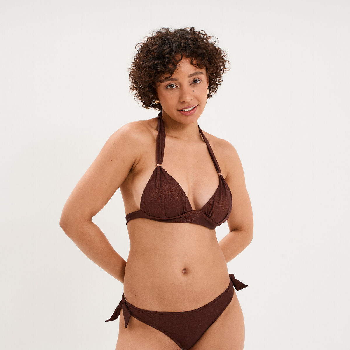 Haut de maillot de bain forme triangle marron femme