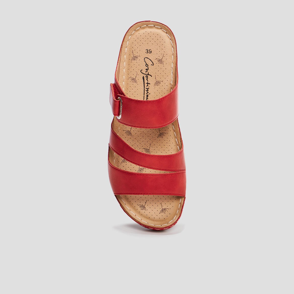Mules compensées pied large rouge femme