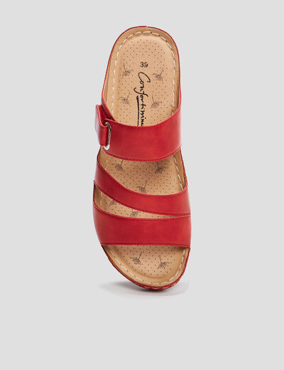 Mules compensées pied large rouge femme