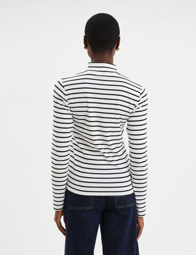 T-shirt ajust&eacute; col montant ecru femme