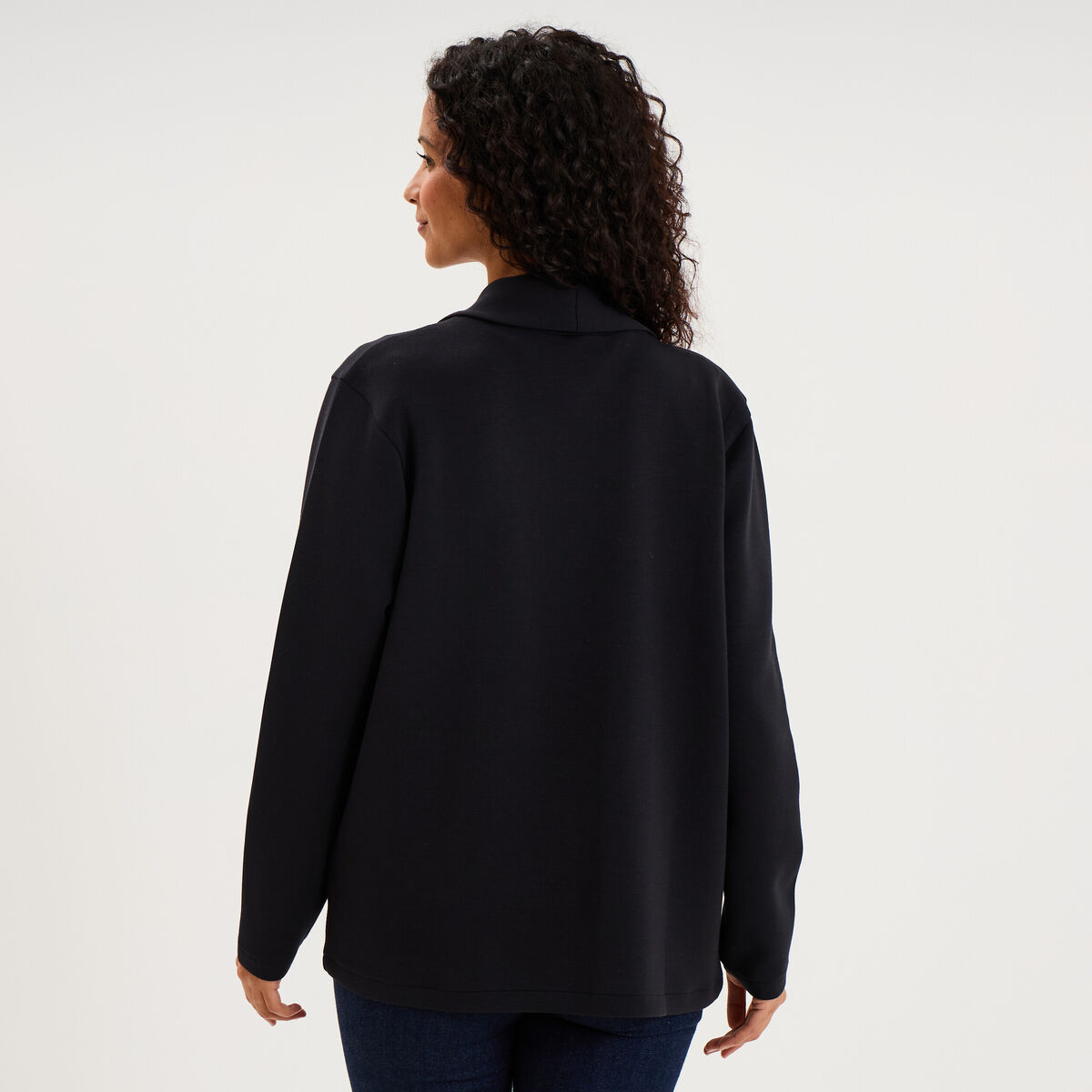 Blazer court col ch&acirc;le manches longues noir femme