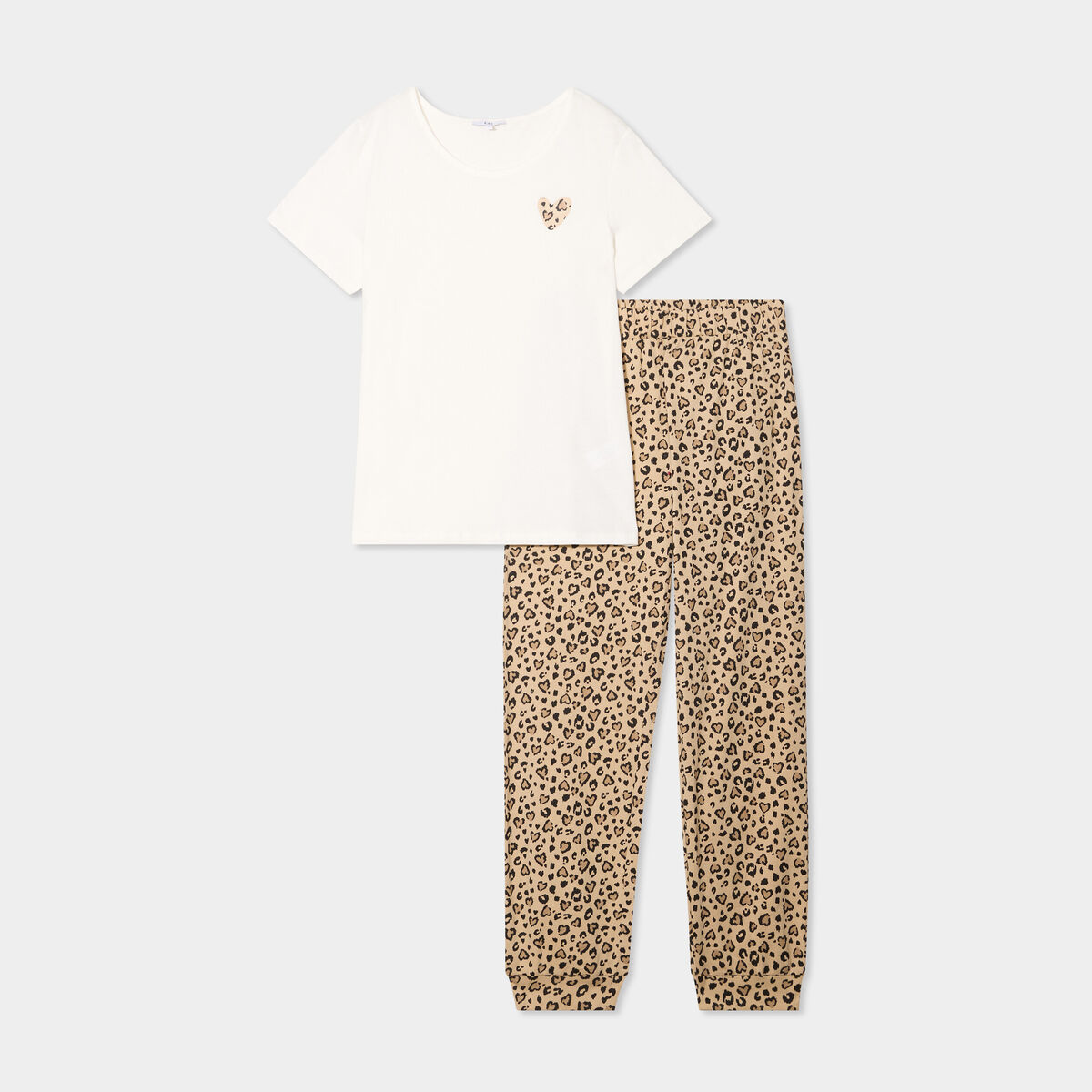 Ensemble pyjama pantalon t-shirt coton beige femme
