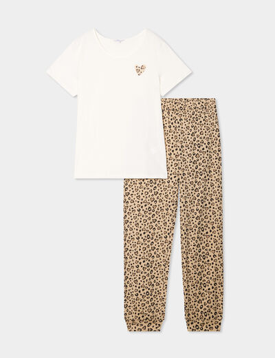 Ensemble pyjama pantalon t-shirt coton beige femme