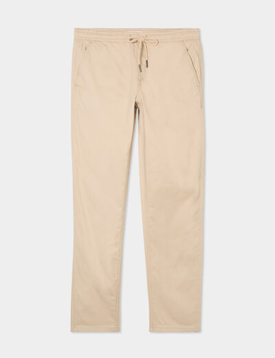 Pantalon chino regular taille élastiquée beige homme