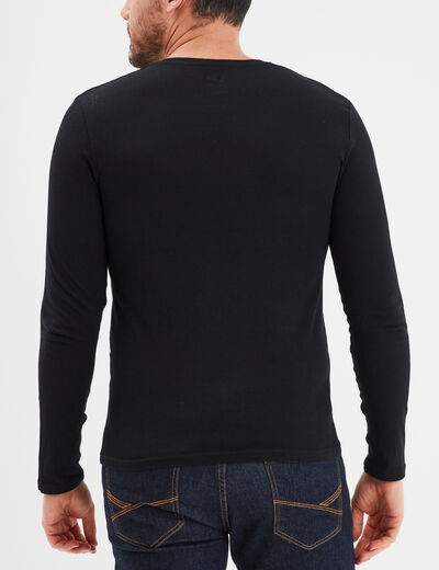 T-shirt col en V manches longues coton noir homme